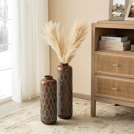 Metal Floor Standing Vase Set of 2 Large Vintage Tall Floor Vase Floor Decor for Living Room Home Decor