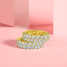 18K Yellow Gold Plated Round-Cut Cubic Zirconia All-Around Band Ring Cocktail Jewelry for Women and Men Size 7