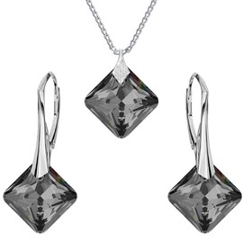 Jewellery Set for Women Earrings Silver 925 Hanging Princess - Women's Necklace with Pendant - Jewellery Set for Her with Crystals - Earrings Hanging and Necklace Girls Gift Women, Silver, Crystal