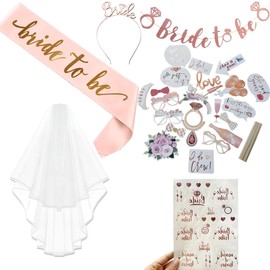 Women's Hen Party Accessories, 28 Pieces Bride to Be Sash and Veil, Bridal Headband Tiara with All Gadgets Are for Spontaneous Pranks and Selfies with the Bride