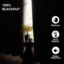 Deconovo 100% Blackout Curtains for Living Room, Double-Side Room Darkening Curtains for Bedroom, Faux Linen Drapes (Linen, W52 x L84, 2 Panels)