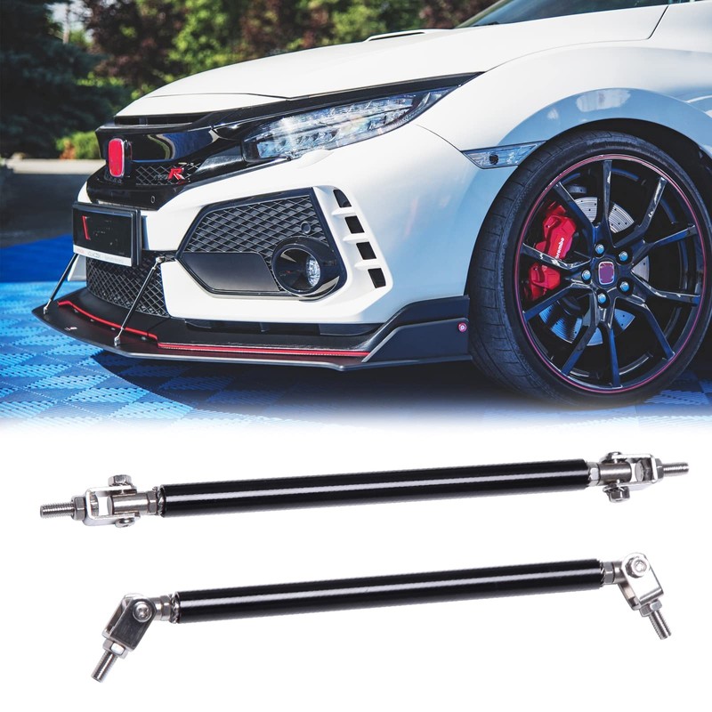 Black Front Bumper Lip Splitter Spoiler + Strut Rods Compatible