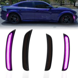 White Blue Pink Amber Red Led Side Marker Lights for Dodge Charger 15-23 SRT Hellcat R/T Scat Pack Widebody Redeye Fender LampsNumber of Bulbs: 4, Light Color: 4PCS Pink C03-02-0560, Lamp Type: LED