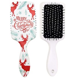Onpalette Santa-Themed Christmas Hair Brush & Matching Hair Claw Clip Set - Pain-Free Detangling for Wet/Dry Use, Great Holiday Gift (Color E)