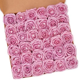 36Pcs Roses Artificial Flowers, Glitter Pink Roses Foam Flowers with Stems, Fake Flowers Glitter Foam Roses Bouquet for DIY Wedding Party Bridal Arrangements Table Centerpieces Home Decorations