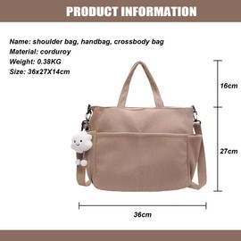 CCAIPU Women's Handbag, Corduroy Shoulder Bag, Large Shopping Bag Suitable for Work, Office, Travelling, Shopping, School and other Occasions. (khaki)