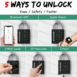 Dhiedas New Smart Padlock with Key, Heavy Duty Combination Padlock, RFID Pad Lock with Codes Bluetooth APP Access, Outdoor Waterproof Electronic Key Lock for Gate Fence Shed Locker Garage Garden