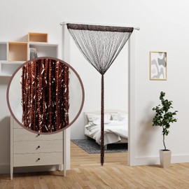 2 Pcs Door String Curtain Doorway Beads Curtains,Hanging Room Divider Beaded Decor Hippie Glitter Fringe Panel Closet Window Wall Backdrop Doors Sequin Sheer Boho Doors Tassel (Coffee, 39×79in)