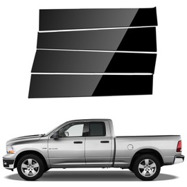 ACLONG Glossy Black Stainless Steel Pillar Posts Door Window Trim Fit for Dodge Ram 1500 2009 2010 2011 2012 2013 2014 2015 2016 2017 2018,Anti Scratch Stickers Door Pillar Molding Cover Set -Set of 4