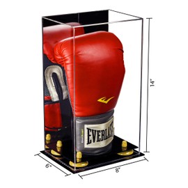 Better Display Cases Acrylic Boxing Glove Display Case with Mirror and Yellow Risers (A092-YR)