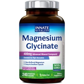 Innate Vitality Magnesium Glycinate 400mg, Non Buffered & High Absorption Magnesium Supplement for Sleep, Relaxation, Heart & Bone Health for Men & Women, Non-GMO, No Gluten, 240 Vegan Capsules