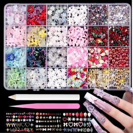 Tastetreasure Kit di 4000 ciondoli e gemme per nail art, set di strass 3D Kawaii con fiocchi, frutta, stelle e fiori, gemme professionali con penna a cera e pinzette, accessori misti per unghie