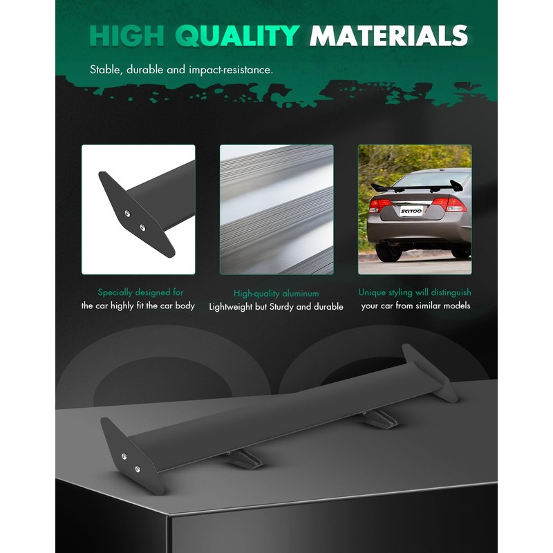 SCITOO Aluminum Universal Black Rear Trunk Spoiler Wing Exterior Accessories