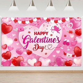 Mocsicka Happy Galentine's Day Backdrop Banner Girls Galentines Day Background Pink Love Heart Friendships Theme Photo Booth Props Banner for Galentines Day Party Decorations Supplies