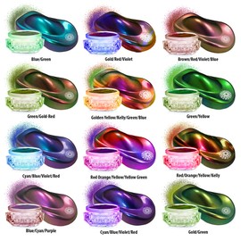 Intense Chameleon Mica Powder, 12 Hypershift Pigment Set - Ultra Fine Color Shift Mica Powder for Epoxy Resin Crafts & Tumblers, Paint - Chrome Powder for Chameleon Nail, Soap Making