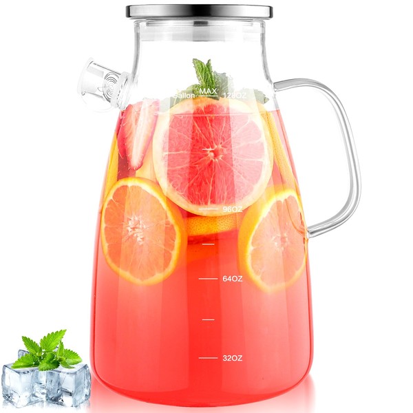 1 Gallon 128oz Glass Pitcher,Water Pitcher with Full Seal Lid