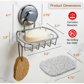 HASKO 2-Pack Suction Cup Soap Holder – Bar Soap Dish for Shower with Hooks for Bathroom – Optional Mounting with Adhesive Tape or Glue – Includes 2 Soap Savers – Polished Stainless Steel SS304