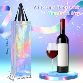 Windyun Wine Gift Bags with Handle Reusable Small 13.8x3.5x3.9 Inches Liquor Bottle Totes Bulk for Birthday Wedding Christmas Holiday Party(100 Pcs,Iridescent)