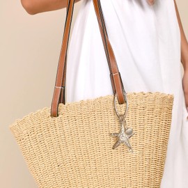 TYEOFWMN Big Starfish Bag Charms for Women Silver Shell Beach Keychain for Women Handbags Purse Charm