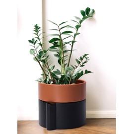 8 Inch Self-Watering Planter Pot with Terracotta Insert, Deep Water Reservoir, and Ceramic-Alike BPA-Free Plastic Planter Pot for Plant, Modern Planter for Houseplants, Black/Terracotta, 53-B-T-5