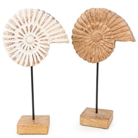 Logbuch-Verlag 2 Seashell Decorative Figures Wooden Beige Brown Decoration Maritime Mediterranean for Bathroom and Living Room 28 cm