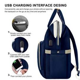 VSNOON Travel Laptop Backpack for Women, 15.6 Inch Stylish Laptop Backpacks Travel Backpack with USB Port Charging, Water Resistant Casual Computer Bag Gifts for Women Men,Blue