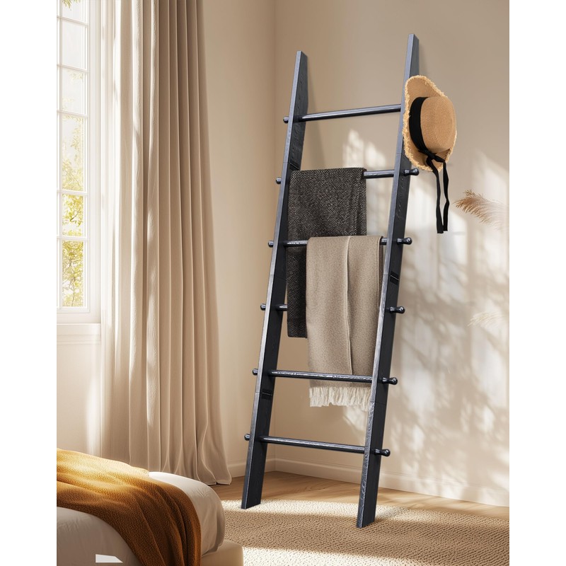 TEAKMAMA 6-Tier Blanket Ladder with Hanging Knobs, 5.5 Ft Wall
