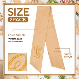 2 Pcs Burlap Wreath Sash for Front Door Linen Embroidery Monogram Wreath Sash for Yard Porch Boxwood Wreath Garland Decor(Letter L)
