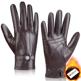 MAGILINK Genuine Sheepskin Leather Gloves for Men, Winter Warm Touchscreen Gloves Thinsulate Lined, Driving Motorcycle Gloves(Brown-L)