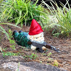 Funny Garden Gnomes Guard Statue, Perfect for Military Lovers and Army Men Gifts, Fairy Garden Figurine Naughty Gnomes Outdoor Yard Lawn Ornament, Garden Decor (D)