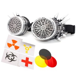 4sold Unisex Round Rave Cosplay Steampunk Goggles UV400 Premium Quality Cyber Glasses Victorian Punk Style Welding Cosplay in a Gothic Style Goth Rustic Rivet Vintage Led (Grey Studs 3)