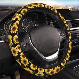 Indokyeyqaz Sunflower Flowers Yellow Steering Wheel Cover For Women Men Girls, Car Accessories Decor Thickened Anti-Slip Auto Steering Wheel Covers Protector Universal Fit 15 Inch For Cars, Truck, Suv