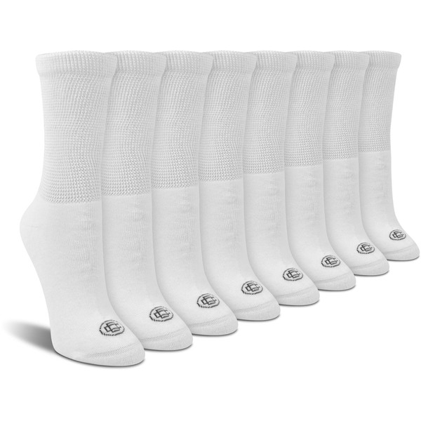 Doctor's Choice Women's Diabetic Socks, Non-Binding, Circulatory, Cushioned, Crew Socks for Swollen Feet, 4 Pack, White, Shoe Size 6-10, Diabetic Socks for Women Size 9-11