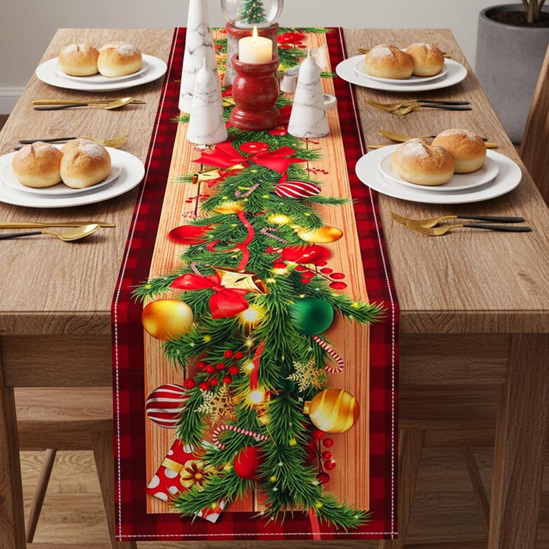 Meriviva Christmas Runners for Tables, Red Christmas Table Runner with