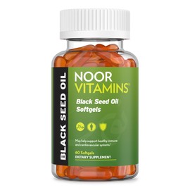 Noor Vitamins Noor Vitamins Halal Black Seed Oil Capsules, Halal Vitamins, 1000 mg Black Seed Oil from Nigella Sativa, Thymoquinone, Non-GMO, Gluten Free, 60 Count