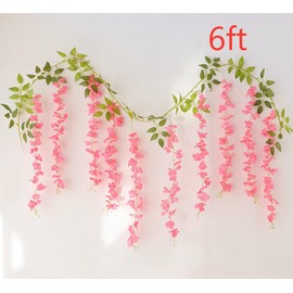 2 Pack 20 Branches Wisteria Hanging Flowers 6 Feet Artificial White Wisteria Vine Silk Flowers Garland for Wedding Arch Party Garden Home Decor (Pink)