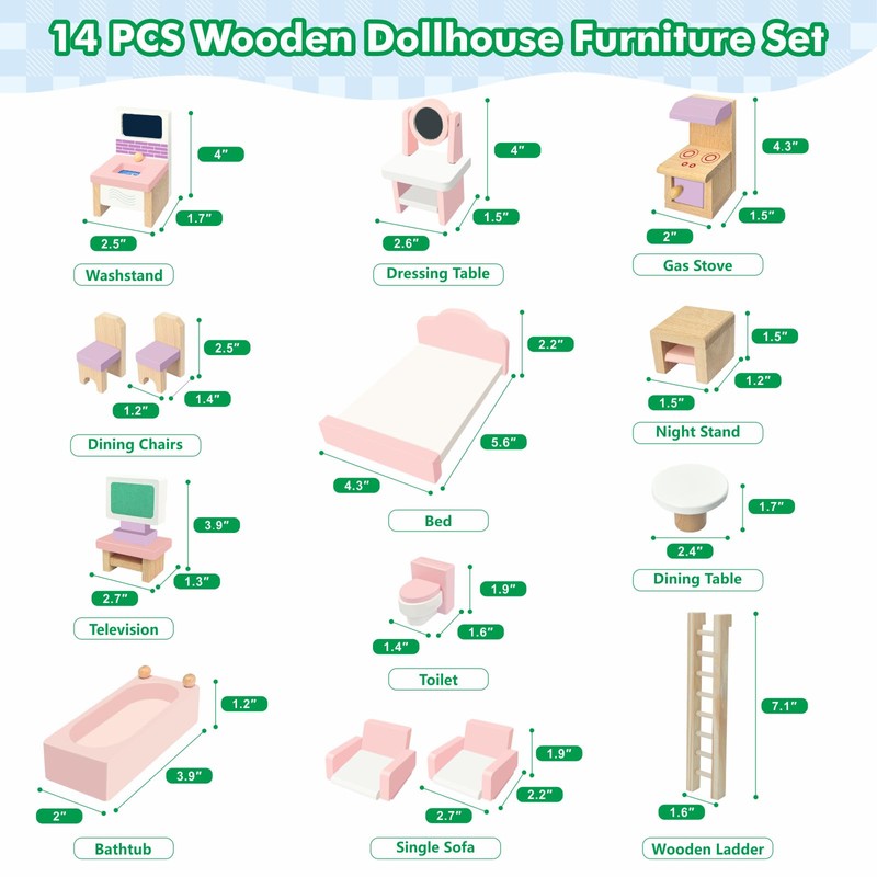 SIMPLIPLAY Wooden Dollhouse, DIY Portable Pretend Play Doll House Set