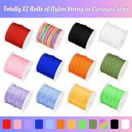 12 Rolls Nylon String for Bracelets Making, 0.8 mm Nylon Cord for Bracelets, Chinese Knotting Cord, Nylon Thread for Beading, Necklaces, Macrame, Jewelry Making, DIY Craft