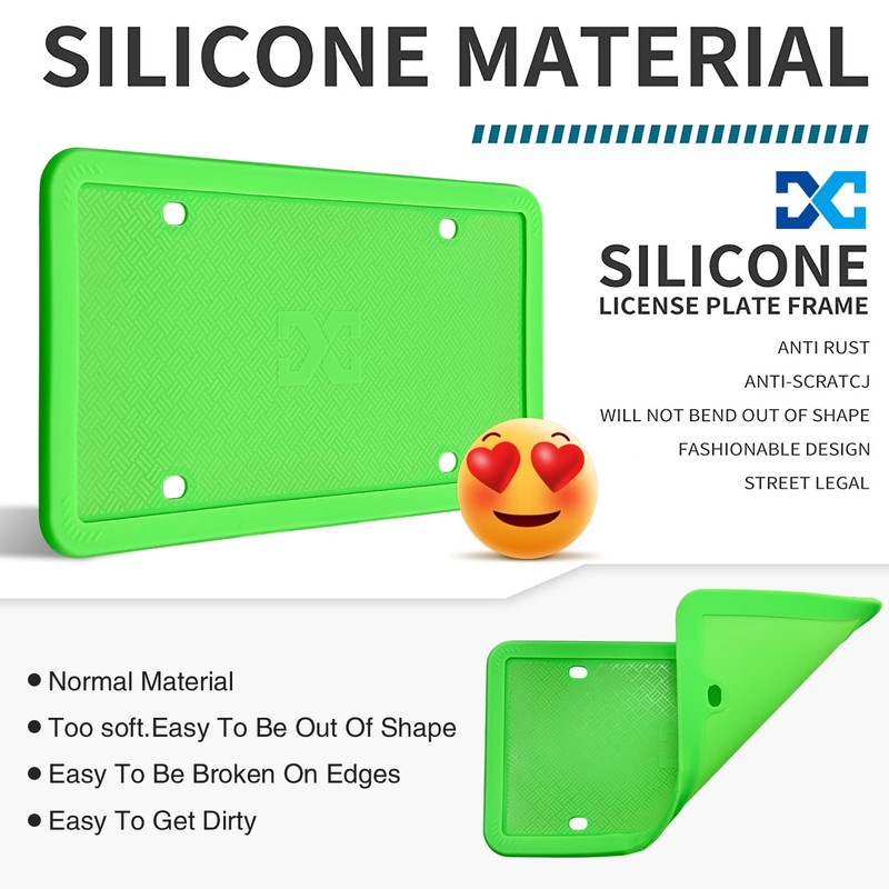 XCLPF Silicone Green License Plate Frame Covers 2 Pack- Front
