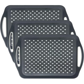 Bandeja antideslizante para servir con asas, bandeja grande de 45 x 31,5 cm (gris, paquete de 3)