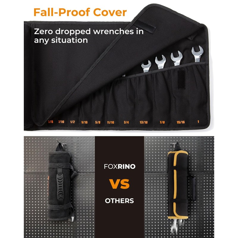 Foxrino Wrench Roll, Wrench Roll Up Pouch, 13-Pocket Heavy Duty