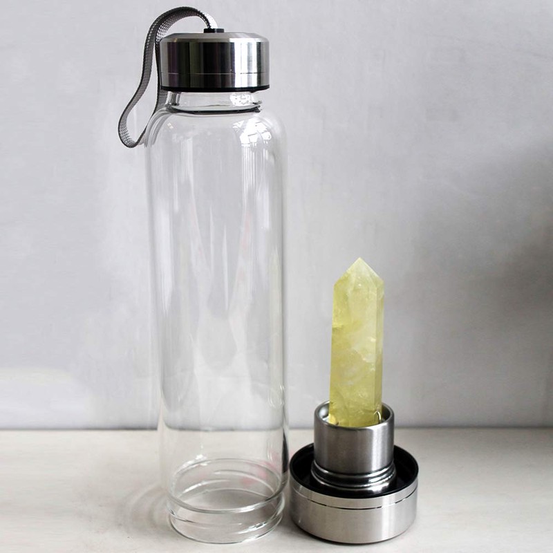 HINATAA Crystal Water Bottle, Removable Healing Natural Quartz Water Bottle,