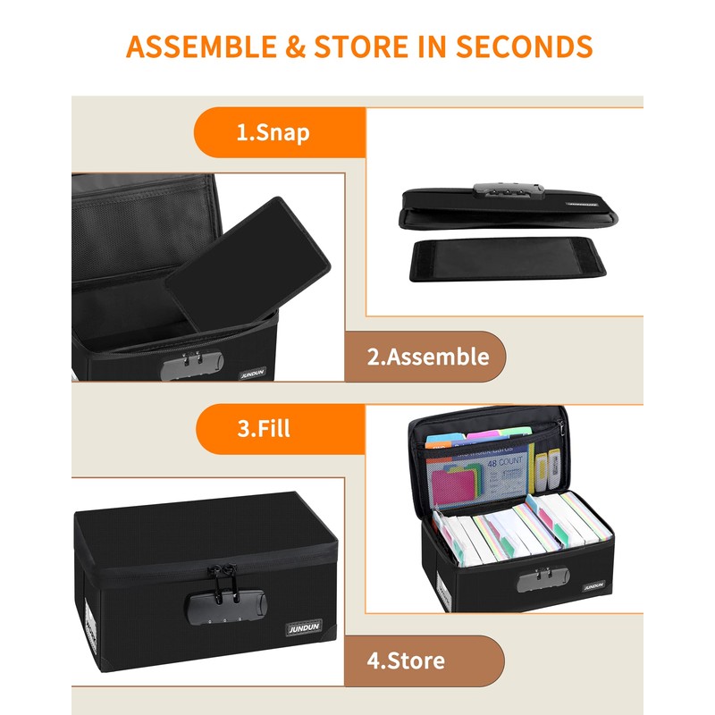 JUNDUN Index Card Box with Lock,Collapsible Fireproof Index Card Holder
