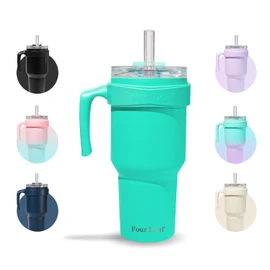 Four Leaf TrustyMate – 100% Leak Proof 40 Oz Tumbler with Handle and Built-In Straw Lid – Insulated Leak Proof Stainless Steel Tumbler