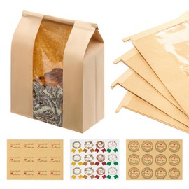 120 Pack Large Kraft Paper Bread Loaf Bag with Tin Tie Tab Lock ，for Homemade Bread Loaf Bags 14" x 8.3" x 3.5"，Sourdough Bread Bags with Clear Front Window for Baked Food Packaging Storage. (120)