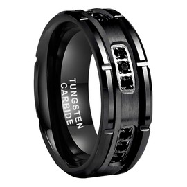 TUTISS 8mm Black Tungsten Rings for Men Women Eternity Engagement Wedding Bands Cubic Zirconia Stone Inlay Beveled Edges Comfort Fit Size 7.5