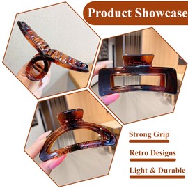3 PCS Hair Claw Clips Non-slip Hair Clamp Large Tortoiseshell Hair Clip Strong Hold Hair Styling Accessories for Women Girl Long Thick Hair