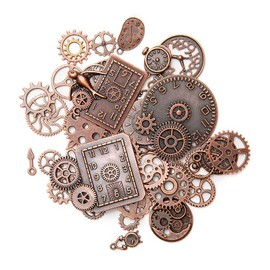 Ieron 40pcs Antique Steampunk Pendant Charms Metal Watch Gear Charms Retro Gears for Handmade Jewellery DIY Accessories, Red Bronze Zinc, No Gemstone