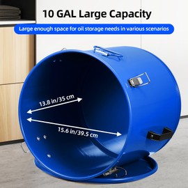 Fryer Grease Bucket 10 Gal, Oil Disposal Caddy, Steel Fryer Oil Transport Container with Rust-proof Coating, Grease Can with Lid & Lock Clips & Filter Bag For Cooking Oil Filtering