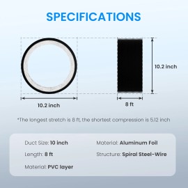 iPower 10 Inch 8 Feet or 25 Feet Aluminum Ducting 4 Layer Protection Dryer Vent Hose - 10 Inch 8 Feet